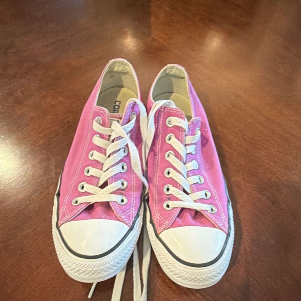 Converse All Star Women's Pink White Canvas Low Top Lace-Up Logo Sneakers